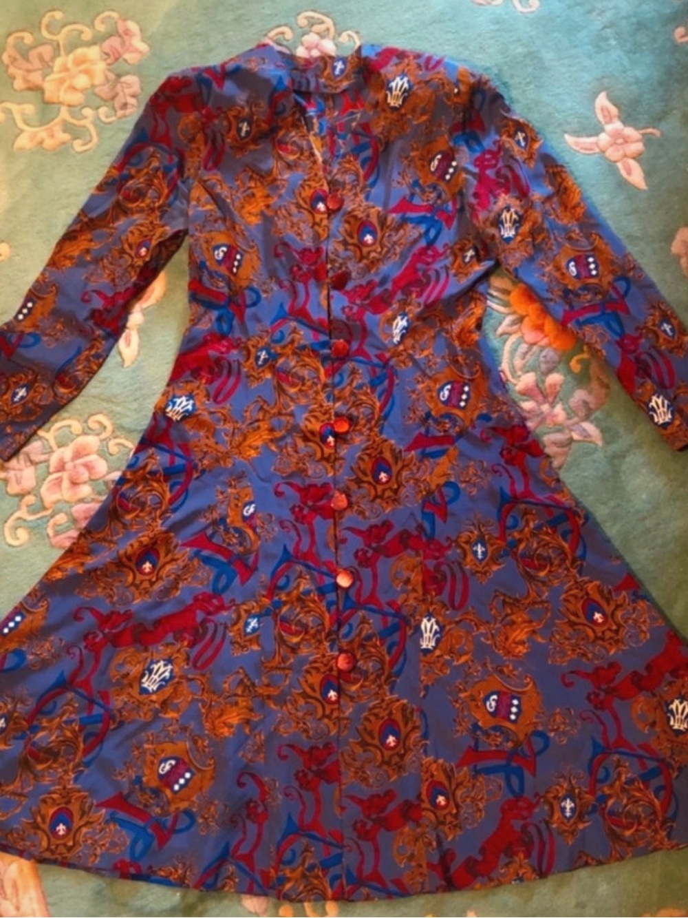 Long Sleeve Swing Dress in Blue and Burgundy